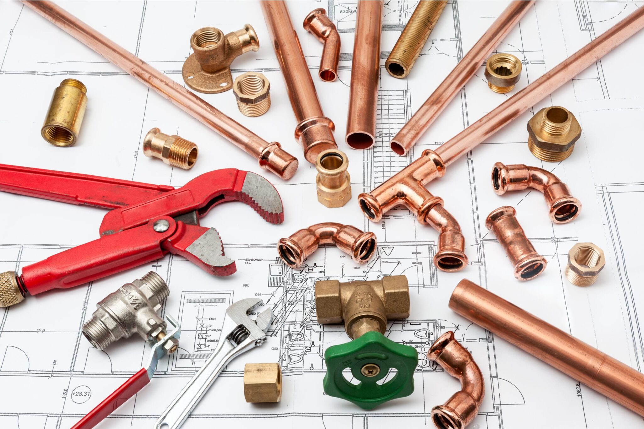 Copper pipes, fittings, valves, and plumbing tools in Stuart