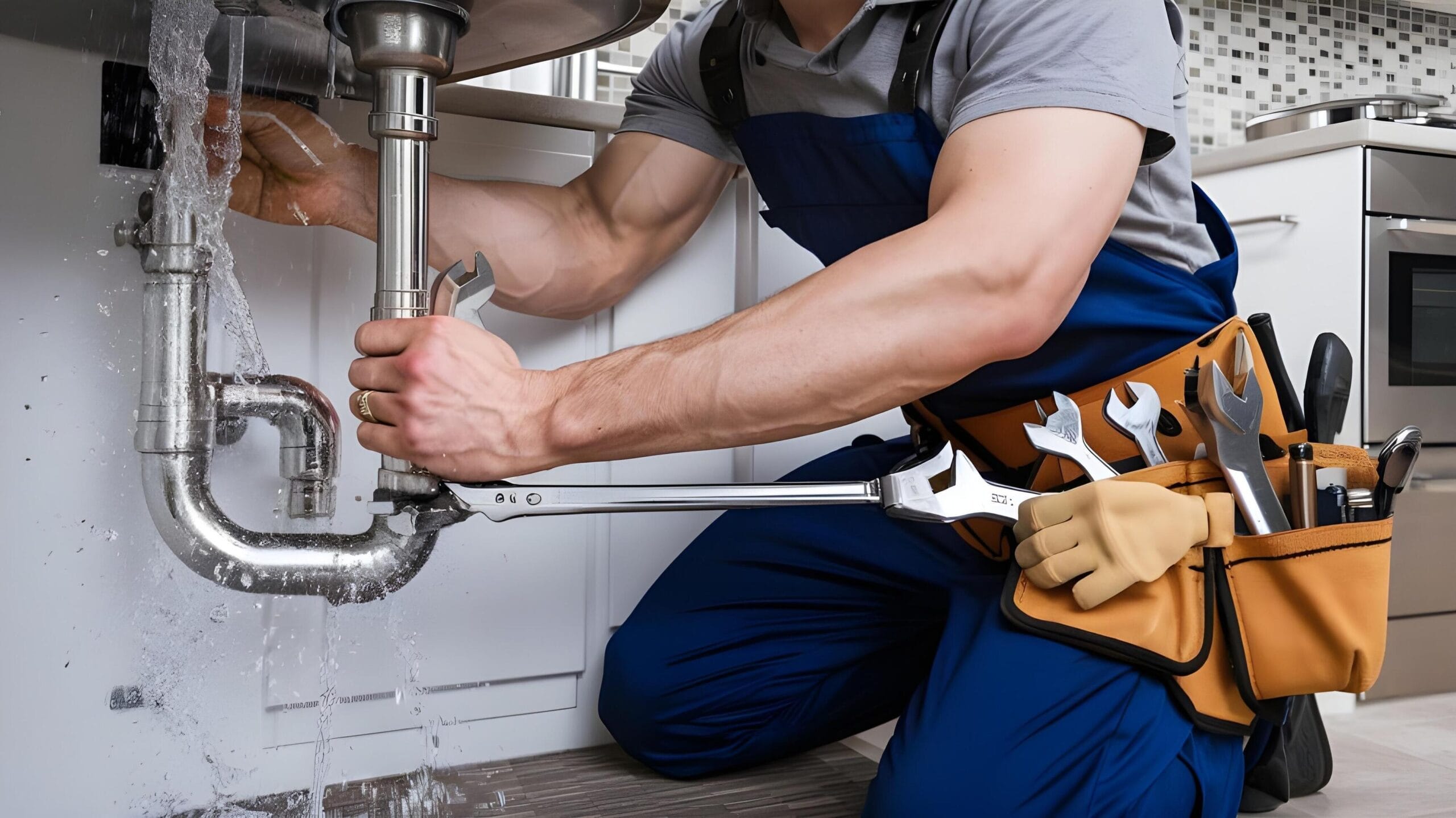 Plumber tightening a residential plumbing pipe in Stuart