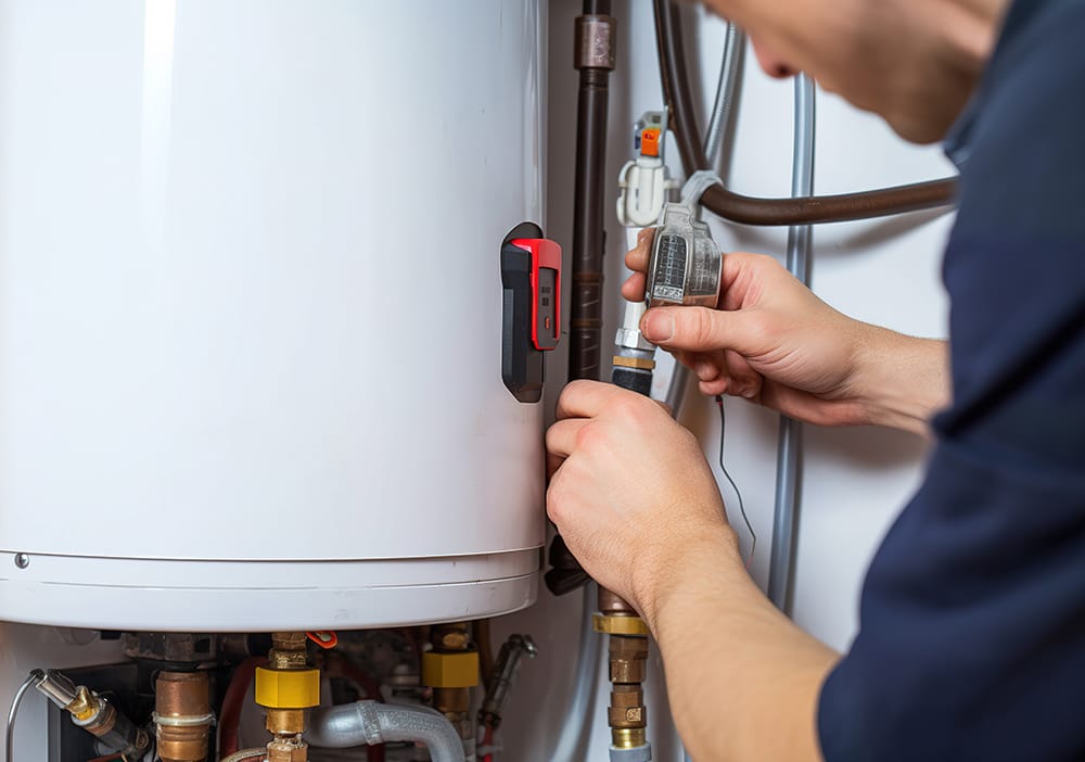 Technician repairing pipes connected to a water heater in Stuart